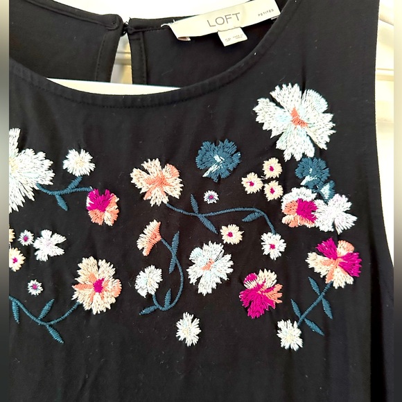 🎉HP🎉LOFT Embroidered Black Sleeveless Dress - Picture 2 of 5